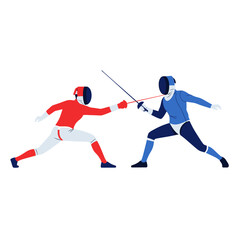 Obraz premium Two Fencers in Protective Gear Competing in a Duel, Red vs Blue