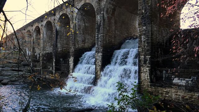 Cascade waterfall on the historic Byrd Creek Dam located at Cumberland Mountain State Park