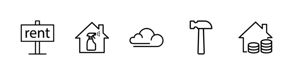 Fototapeta premium Real estate and property line icons for housing and mortgage