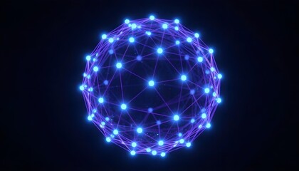 Obraz premium Abstract glowing sphere of interconnected nodes and lines on a dark background