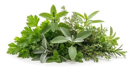 Obraz premium A vibrant assortment of fresh culinary herbs including mint sage and thyme presented in a natural arrangement