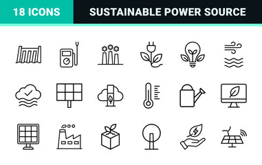 Fototapeta premium Green energy and eco technology outline icon set