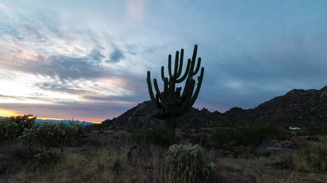 Sunrise Time-Lapse Footage At Toms Thumb Trailhead In North Scottsdale Arizona