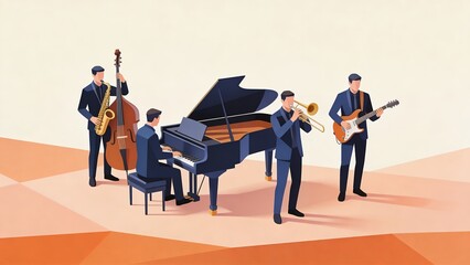 Fototapeta premium Modern Minimalist Jazz Band Performance with Musical Instruments Illustration
