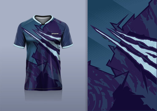 T-shirt mockup abstract texture grunge sport jersey design for football, soccer, racing, esports, running,  green purple gray color
