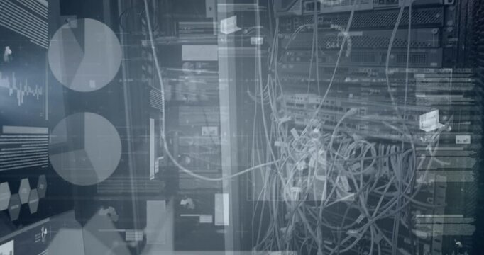 Statistical data processing against close up of a computer server