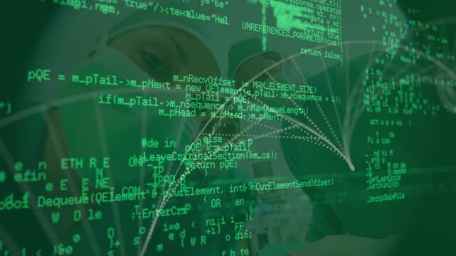 Animation of data processing and digital brain over businessman in office