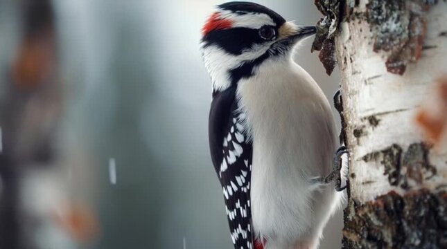 A woodpecker perched on a tree trunk.