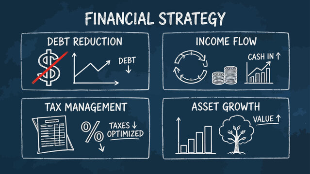 Financial strategy diagram on chalkboard