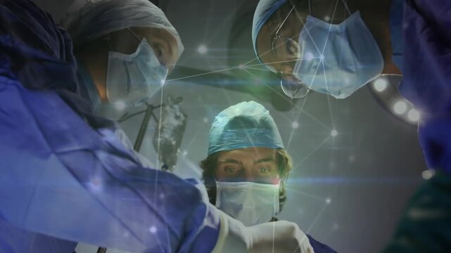 Patient view starting team leaning, surgeons swapping tools, overlay shifting, visualizing surgery