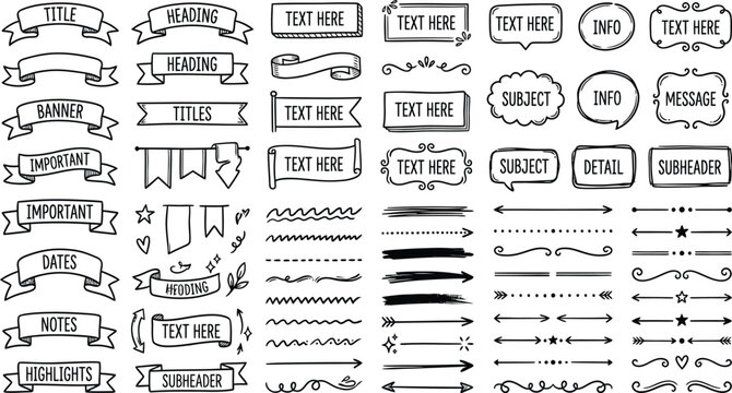 A collection of various text banners and labels with sample text    Ai, eps, jpg, transparent background, png