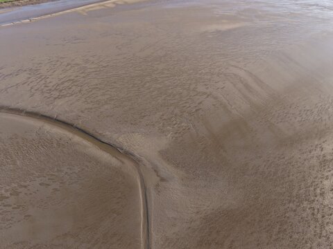 River Mersey Aerial View of Bright Estuary Scene and Green Riverbank
