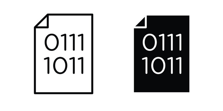 Binary code icon. Flat and outline icons. Black icons