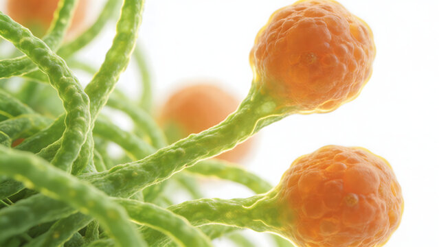 Microscopic view of fungi with spores