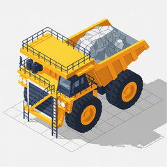 Isometric Mining Dump Truck Filled with Rocks and Minerals. © Putra