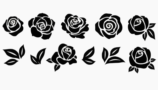 Set of decorative rose with leaves. Flower Vector.