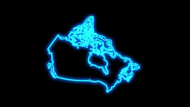 Canada Country Map Neon Lights, Abstract Canada Neon Lights Map Opener Suitable for Politics, Elections, Travel, News and Sports Events and Presentations