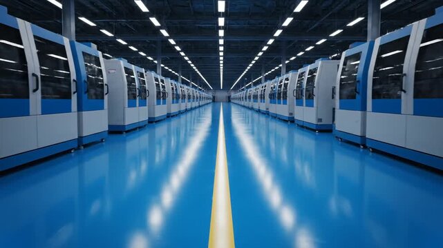 Industrial machines aligned in a factory.