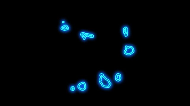 Cape Verde Country Map Neon Lights, Abstract Cape Verde Neon Lights Map Opener Suitable for Politics, Elections, Travel, News and Sports Events and Presentations