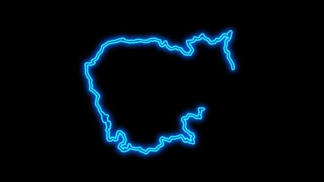 Cambodia Country Map Neon Lights, Abstract Cambodia Neon Lights Map Opener Suitable for Politics, Elections, Travel, News and Sports Events and Presentations