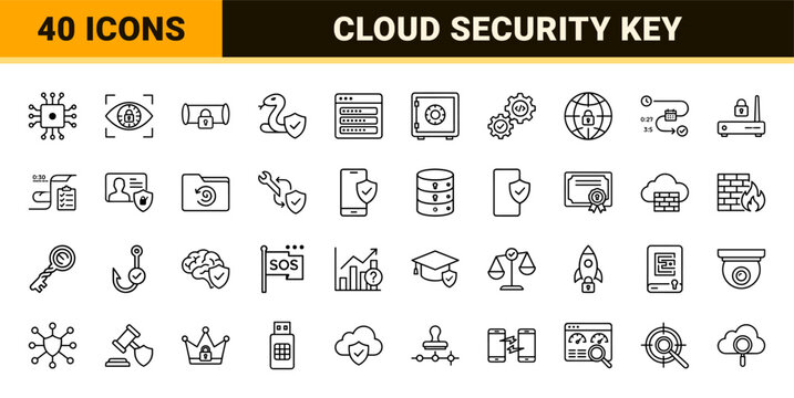 Minimalist cyber-security and data protection icon set.