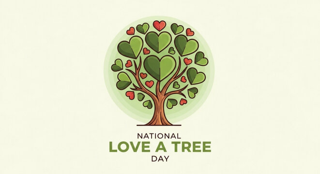 National love a tree day illustration with heart shaped leaves on tree