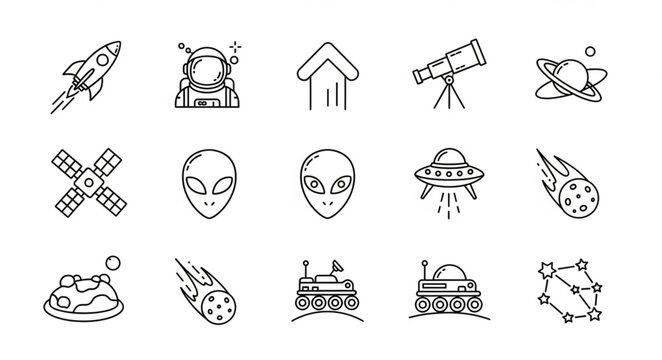 Space icons and symbols.