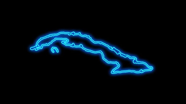 Cuba Country Map Neon Lights, Abstract Cuba Neon Lights Map Opener Suitable for Politics, Elections, Travel, News and Sports Events and Presentations