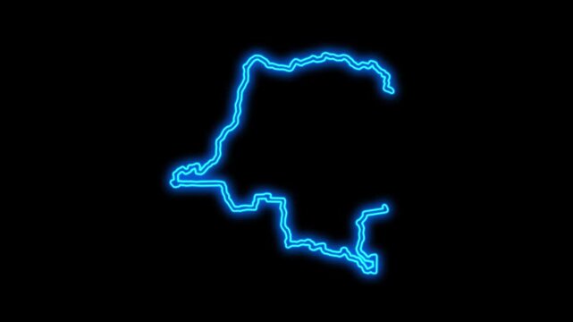 Democratic Republic of the Congo Country Map Neon Lights, Abstract Democratic Republic of the Congo Neon Lights Map Opener Suitable for Politics, Elections, Travel, News and Sports Events 