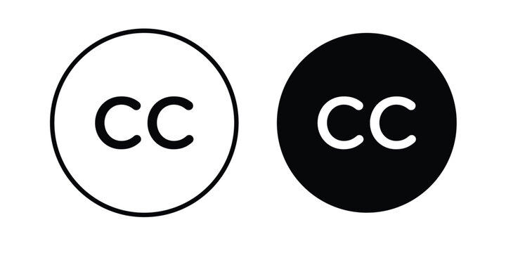 Closed caption icon. Flat and outline icons. Black icons