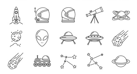 Space icons with celestial objects. © Ali