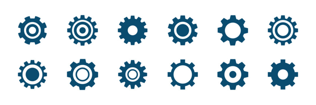 Mechanical Gear Icon Set Collection Cogwheel Settings Engineering Machine Gearwheel Symbols Minimal Vector Icons Pack.