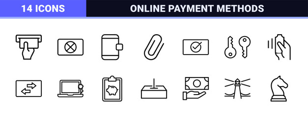 Fototapeta premium Minimalist finance and digital payment line icon set