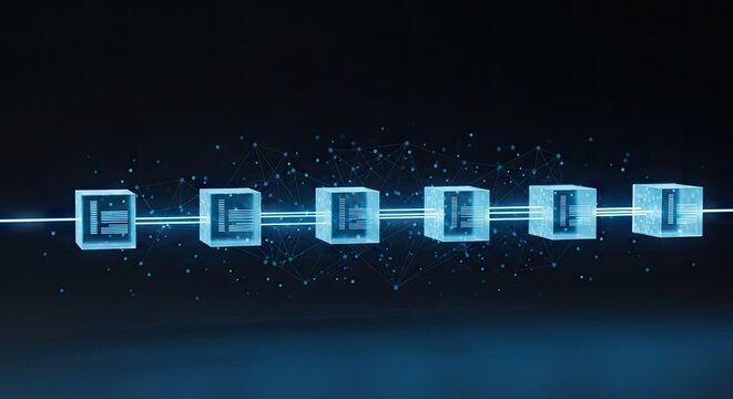 Abstract blockchain concept digital cubes connected in futuristic design