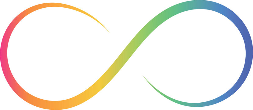 Colorful rainbow gradient infinity symbol representing neurodiversity and autism awareness isolated on transparent background	

