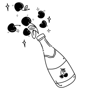 illustration of a bottle of champagne popped cherries