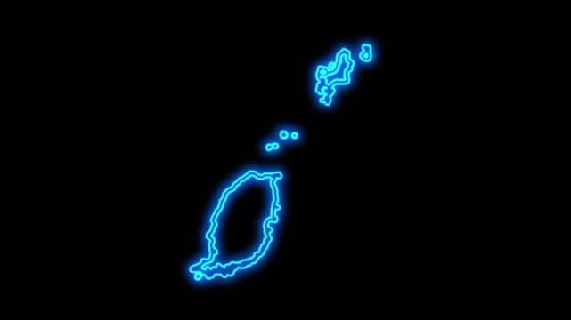 Grenada Country Map Neon Lights, Abstract Grenada Neon Lights Map Opener Suitable for Politics, Elections, Travel, News and Sports Events and Presentations