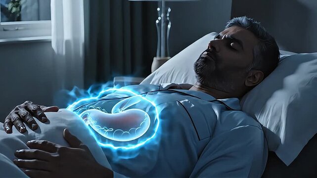 Night Scene Sleeping with Elevated Head Preventing Heartburn