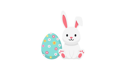 Fototapeta premium White Bunny Sitting Next to Egg.