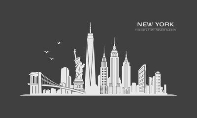 Minimal Manhattan skyline illustration with iconic New York architecture © Himal