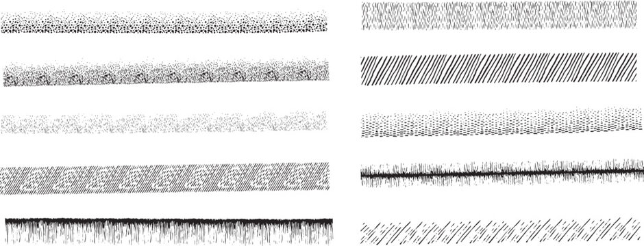 Texture Brush Pattern Strips | Black Line Stipple, Dot, Hatch, Grass Stroke Styles for Shading, Illustration, Digital, and Creative Design Projects