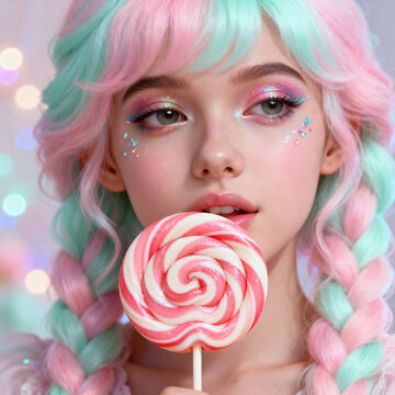 portrait of a girl with a lollipop