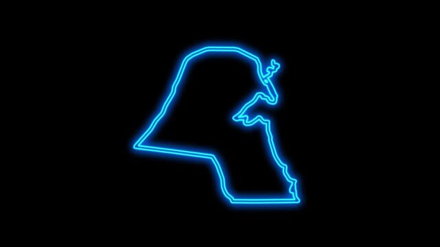 Kuwait Country Map Neon Lights, Abstract Kuwait Neon Lights Map Opener Suitable for Politics, Elections, Travel, News and Sports Events and Presentations