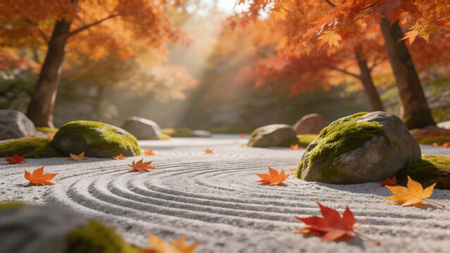 Autumnal Zen Garden with Sunlight