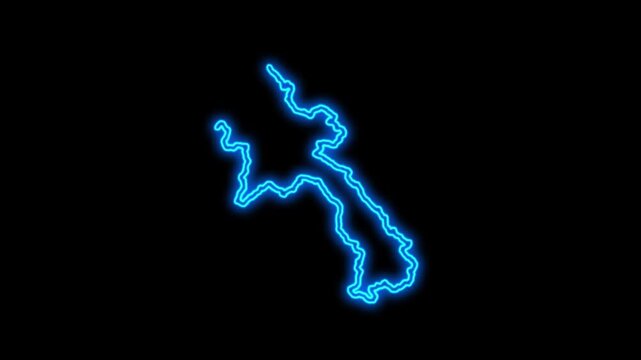 Laos Country Map Neon Lights, Abstract Laos Neon Lights Map Opener Suitable for Politics, Elections, Travel, News and Sports Events and Presentations