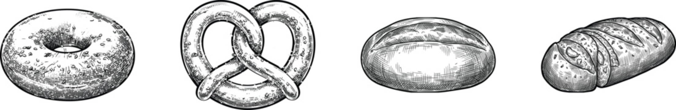 Black and White Bread Vector Illustration Set
