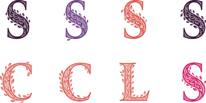 Decorative Floral Alphabet Letters Set with Elegant Botanical Typography Initials for Branding Wedding Invitations Logo Design and Creative Vector Illustration
