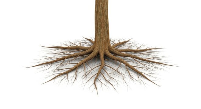 A tree root system with green and orange nodes