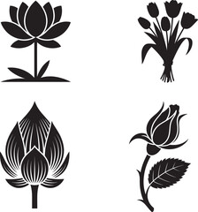 Obraz premium black silhouettes of flowers on white background