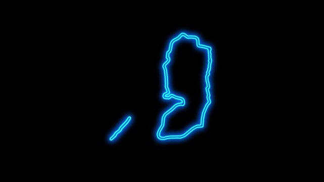 Palestine Country Map Neon Lights, Abstract Palestine Neon Lights Map Opener Suitable for Politics, Elections, Travel, News and Sports Events and Presentations